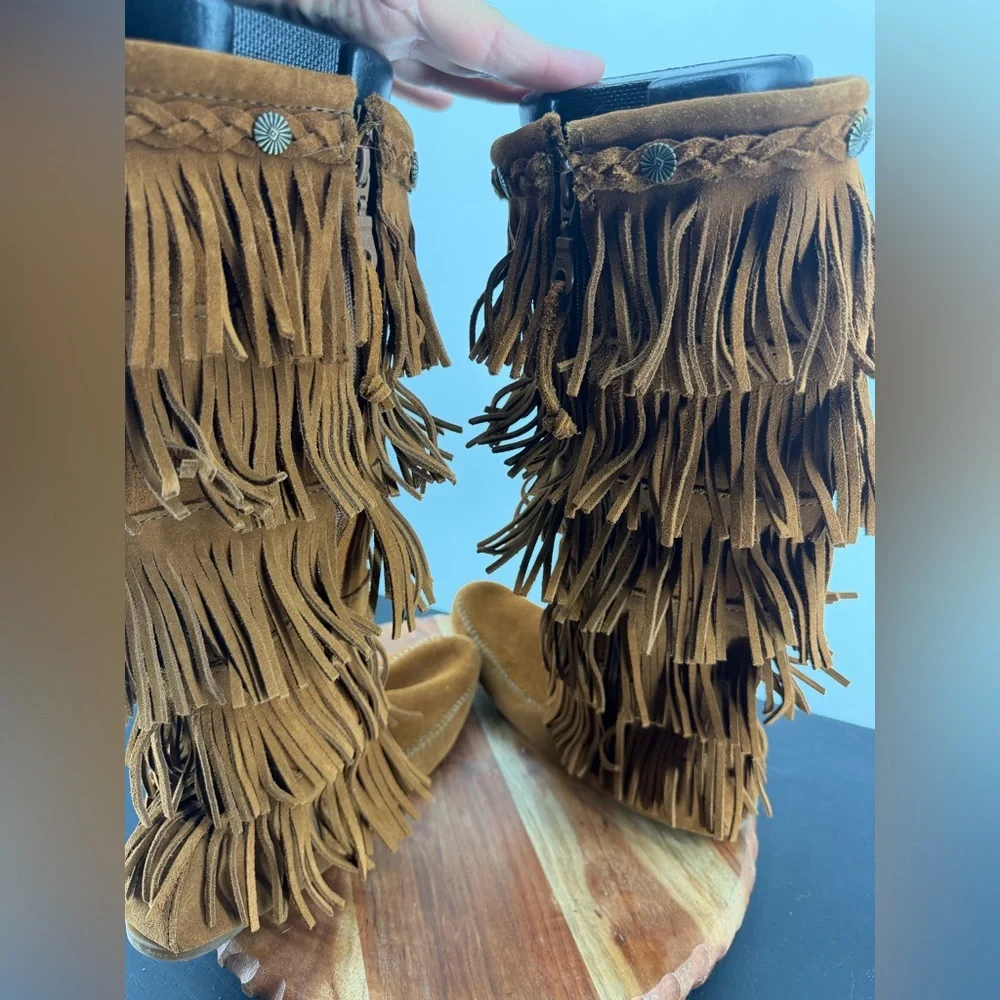 Minnetonka Tan Suede Fringe Over-the-Knee Boots